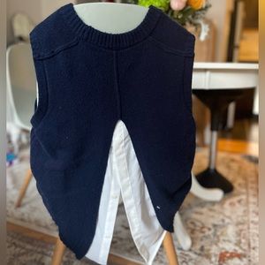 Brochu Walker Color-block Pattern Crewneck Pullover, XS, navy blue & white